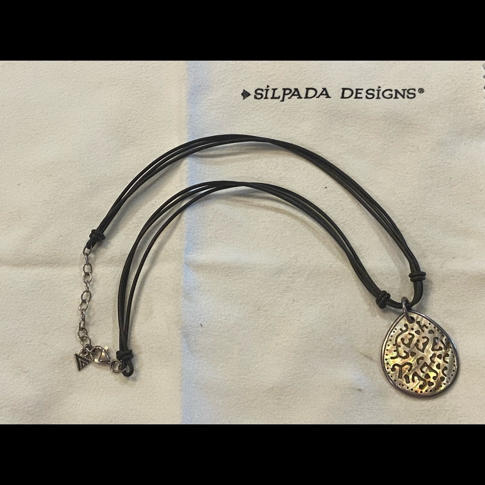 SILPADA Black Lip Shell .925 Sterling Silver & Leather Necklace - Retired